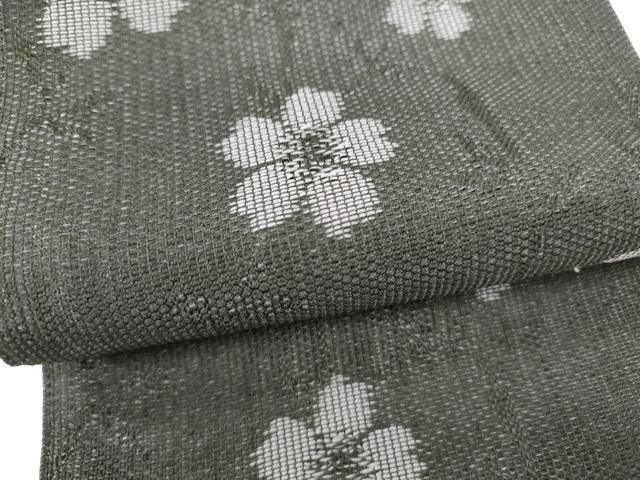 平和屋着物＊夏物 半幅帯 枝桜 黒地 DABA0468cm