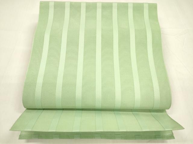 平和屋着物＊夏物 博多織 八寸名古屋帯 間道 薄萌葱色 DABA0471cm