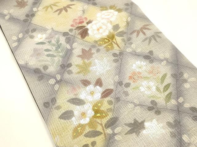 平和屋着物＊夏物　太鼓柄袋帯　草花文　金彩　正絹　逸品　DABA0472cm