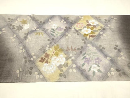 平和屋着物＊夏物　太鼓柄袋帯　草花文　金彩　正絹　逸品　DABA0472cm