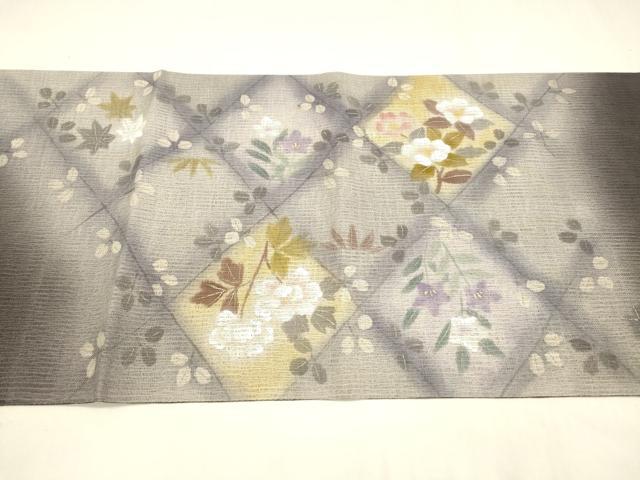 平和屋着物＊夏物　太鼓柄袋帯　草花文　金彩　正絹　逸品　DABA0472cm