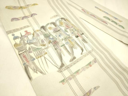 平和屋着物＊夏物　松煙染の第一人者　川島草苑　九寸名古屋帯　絹紅梅　壁画文様　正絹　逸品　DABA0473cm