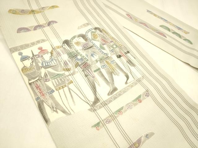 平和屋着物＊夏物　松煙染の第一人者　川島草苑　九寸名古屋帯　絹紅梅　壁画文様　正絹　逸品　DABA0473cm