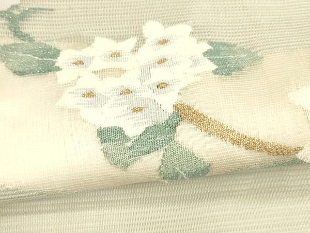 平和屋着物＊夏物 絽綴れ 太鼓柄袋帯 紫陽花 金銀糸 正絹 逸品 DABA0474cm