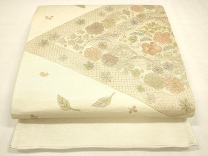 平和屋着物＊夏物 中国三大刺繍 スワトウ刺繍 汕頭刺繍 総刺繍 太鼓柄袋帯 草花文 銀糸 正絹 逸品 DABA0475cm