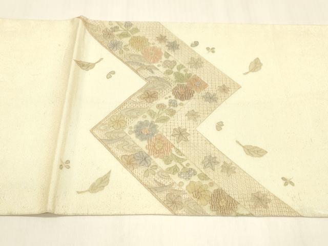 平和屋着物＊夏物 中国三大刺繍 スワトウ刺繍 汕頭刺繍 総刺繍 太鼓柄袋帯 草花文 銀糸 正絹 逸品 DABA0475cm