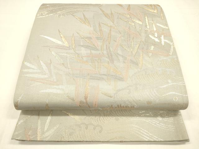 平和屋着物＊夏物 六通柄袋帯 流水草葉文 金銀糸 正絹 逸品 DABA0478cm