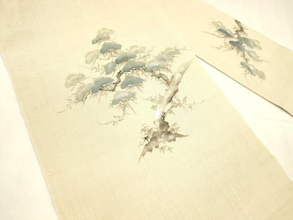 平和屋着物＊夏物 九寸名古屋帯 手描き 松文 藤花房 正絹 逸品 DABA0481cm