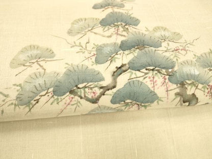平和屋着物＊夏物 九寸名古屋帯 手描き 松文 藤花房 正絹 逸品 DABA0481cm