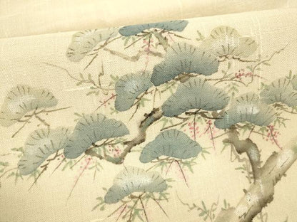 平和屋着物＊夏物 九寸名古屋帯 手描き 松文 藤花房 正絹 逸品 DABA0481cm