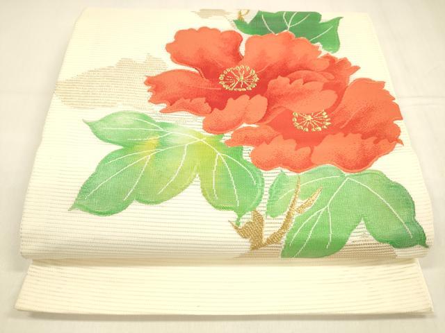 平和屋着物＊夏物 九寸開き名古屋帯 草花文 金銀糸 正絹 逸品 DABA0482cm