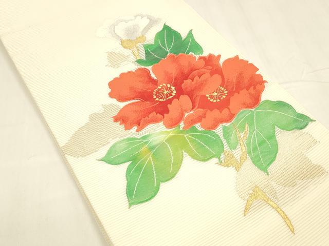 平和屋着物＊夏物 九寸開き名古屋帯 草花文 金銀糸 正絹 逸品 DABA0482cm