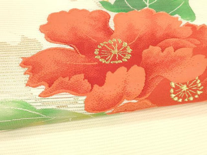 平和屋着物＊夏物 九寸開き名古屋帯 草花文 金銀糸 正絹 逸品 DABA0482cm