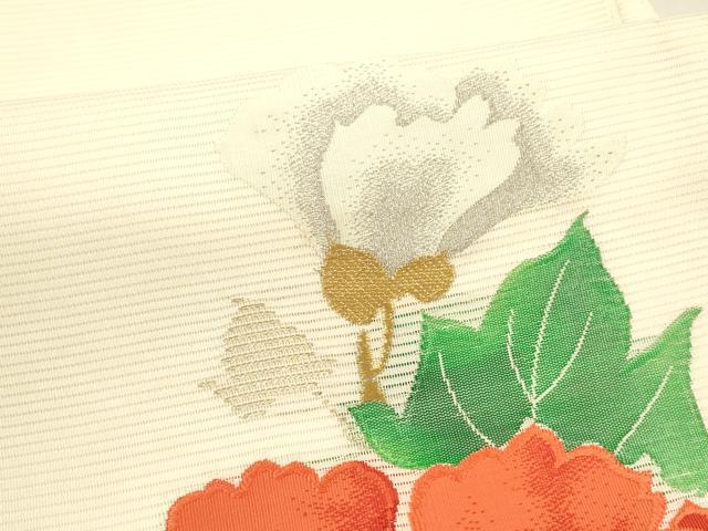 平和屋着物＊夏物 九寸開き名古屋帯 草花文 金銀糸 正絹 逸品 DABA0482cm