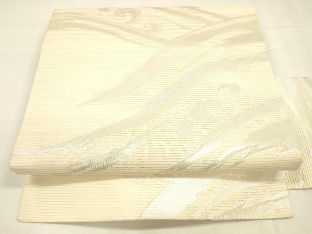 平和屋着物＊夏物 九寸名古屋帯 流水文 銀糸 正絹 逸品 DABA0486cm