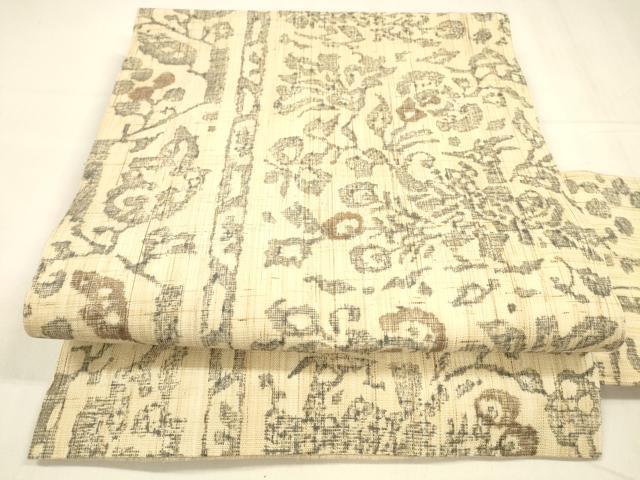 平和屋着物＊夏物 全通柄九寸名古屋帯 草花文 麻 逸品 DABA0492cm