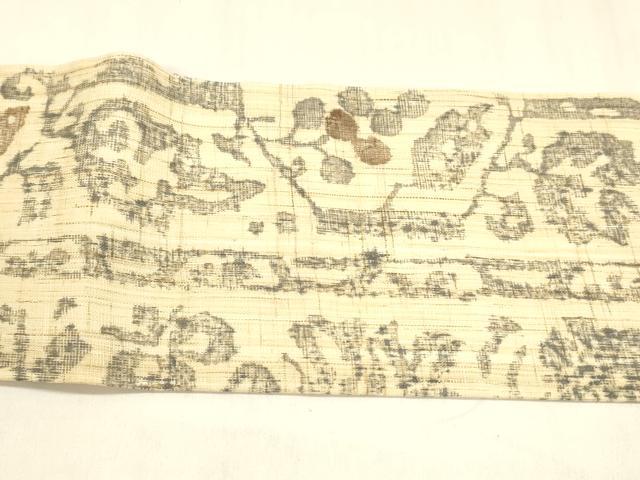 平和屋着物＊夏物 全通柄九寸名古屋帯 草花文 麻 逸品 DABA0492cm