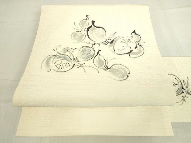 平和屋着物＊夏物 九寸名古屋帯 作家物 手描き 瓢箪文字文 正絹 逸品 DABA0494cm