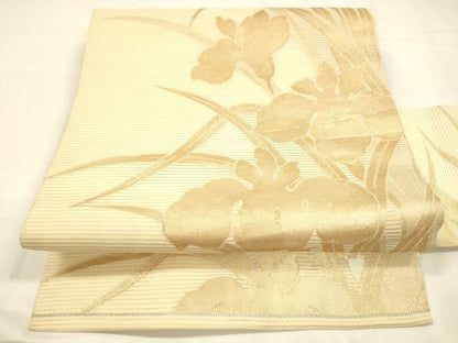 平和屋着物＊夏物 九寸名古屋帯 杜若 金糸 正絹 逸品 DABA0496cm