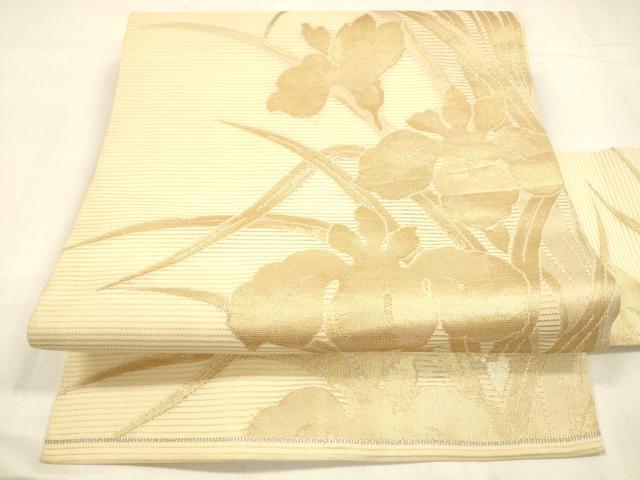 平和屋着物＊夏物 九寸名古屋帯 杜若 金糸 正絹 逸品 DABA0496cm