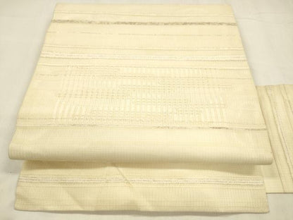 平和屋着物＊夏物 九寸名古屋帯 横段文 銀糸 正絹 逸品 DABA0498cm