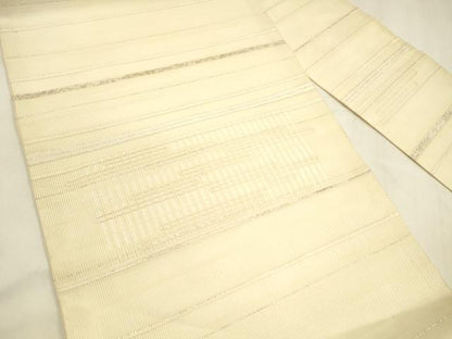 平和屋着物＊夏物 九寸名古屋帯 横段文 銀糸 正絹 逸品 DABA0498cm