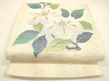 平和屋着物＊夏物 六通柄袋帯 枝花文 金銀糸 正絹 逸品 DABA0500cm