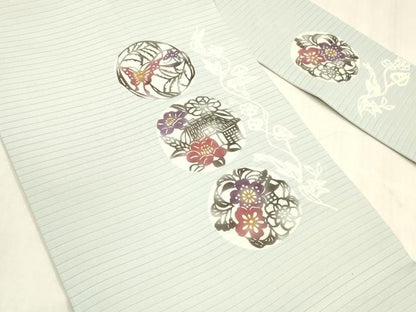 平和屋着物＊夏物　絽塩瀬　九寸名古屋帯　型染　風景舞蝶花文　正絹　逸品　DABA0501cm