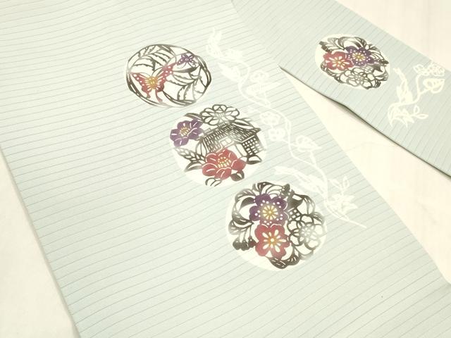平和屋着物＊夏物　絽塩瀬　九寸名古屋帯　型染　風景舞蝶花文　正絹　逸品　DABA0501cm