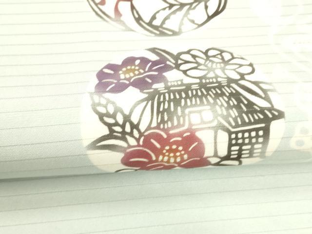 平和屋着物＊夏物　絽塩瀬　九寸名古屋帯　型染　風景舞蝶花文　正絹　逸品　DABA0501cm