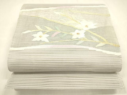 平和屋着物＊夏物 絽綴れ 八寸名古屋帯 枝花文 金銀糸 正絹 逸品 DABA0507cm