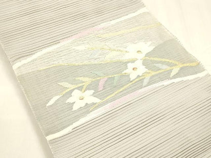 平和屋着物＊夏物 絽綴れ 八寸名古屋帯 枝花文 金銀糸 正絹 逸品 DABA0507cm