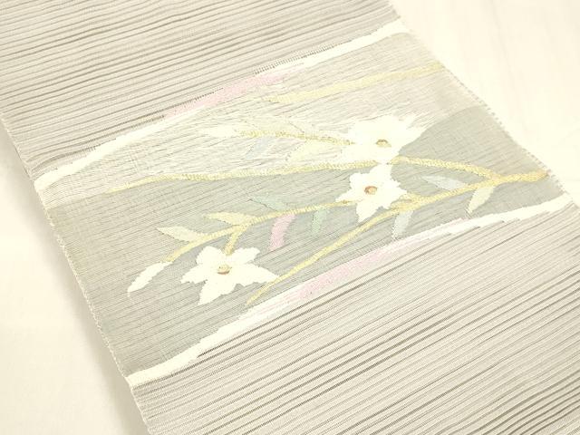 平和屋着物＊夏物 絽綴れ 八寸名古屋帯 枝花文 金銀糸 正絹 逸品 DABA0507cm