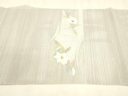 平和屋着物＊夏物 絽綴れ 八寸名古屋帯 枝花文 金銀糸 正絹 逸品 DABA0507cm