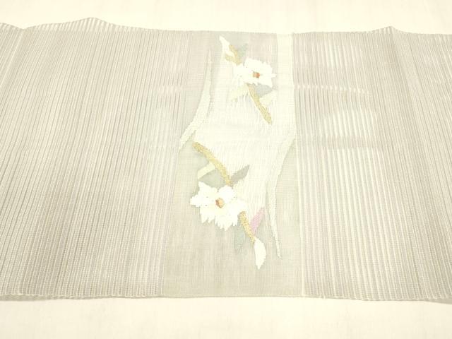 平和屋着物＊夏物 絽綴れ 八寸名古屋帯 枝花文 金銀糸 正絹 逸品 DABA0507cm