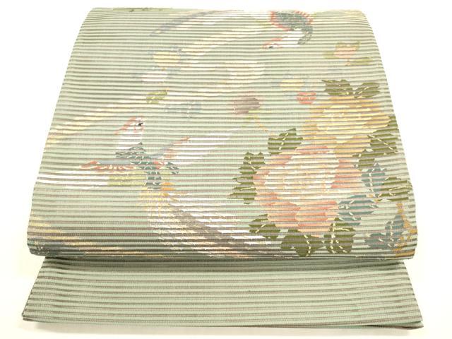 平和屋着物＊夏物 絽綴れ 太鼓柄袋帯 鳳凰流水花文 金糸 正絹 逸品 DABA0509cm
