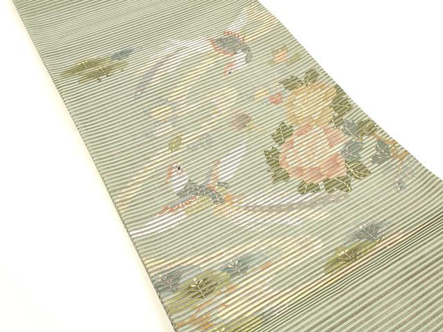 平和屋着物＊夏物 絽綴れ 太鼓柄袋帯 鳳凰流水花文 金糸 正絹 逸品 DABA0509cm