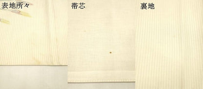 平和屋着物＊夏物 絽塩瀬 九寸開き名古屋帯 手描き 草葉文 銀彩 正絹 逸品 DABA0511cm