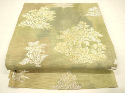 平和屋着物＊夏物 六通柄袋帯 草花文 金銀糸 正絹 逸品 DABA0512cm