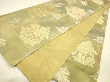 平和屋着物＊夏物 六通柄袋帯 草花文 金銀糸 正絹 逸品 DABA0512cm