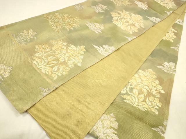 平和屋着物＊夏物 六通柄袋帯 草花文 金銀糸 正絹 逸品 DABA0512cm
