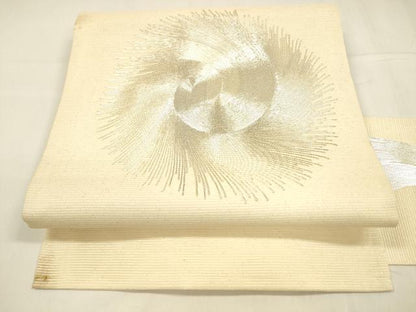 平和屋着物＊夏物 九寸名古屋帯 駒刺繍 総刺繍 抽象文様 金糸 正絹 逸品 DABA0513cm