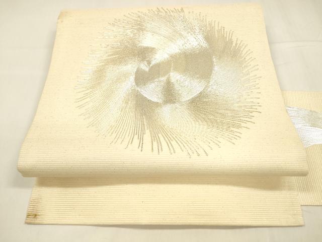 平和屋着物＊夏物 九寸名古屋帯 駒刺繍 総刺繍 抽象文様 金糸 正絹 逸品 DABA0513cm