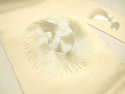 平和屋着物＊夏物 九寸名古屋帯 駒刺繍 総刺繍 抽象文様 金糸 正絹 逸品 DABA0513cm
