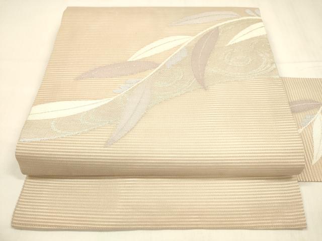 平和屋着物＊夏物 九寸名古屋帯 流水草葉文 銀糸 正絹 逸品 DABA0516cm