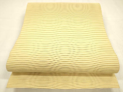 平和屋着物＊夏物 絽綴れ 八寸名古屋帯 よろけ縞 支子色 正絹 逸品 DABA0518cm