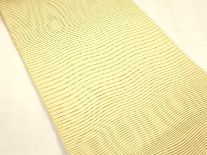 平和屋着物＊夏物 絽綴れ 八寸名古屋帯 よろけ縞 支子色 正絹 逸品 DABA0518cm