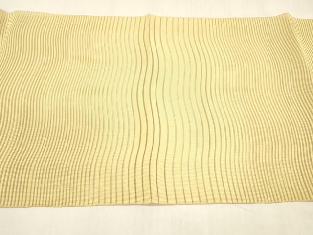 平和屋着物＊夏物 絽綴れ 八寸名古屋帯 よろけ縞 支子色 正絹 逸品 DABA0518cm
