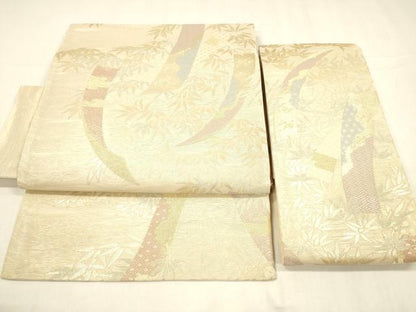平和屋着物＊夏物 つけ帯 短冊笹の葉文 金銀糸 正絹 逸品 DABA0518cm