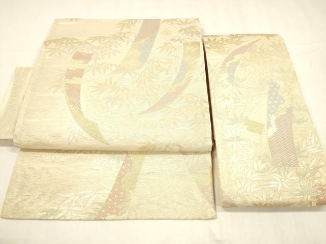 平和屋着物＊夏物 つけ帯 短冊笹の葉文 金銀糸 正絹 逸品 DABA0518cm